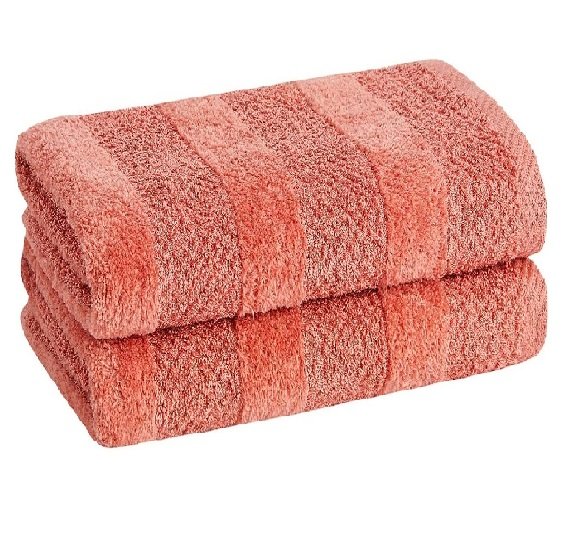 Quick-drying 100% cotton hand towels (16" long x 26" wide) Textured double weave, low-lint absorbent (2-pack, Coral)