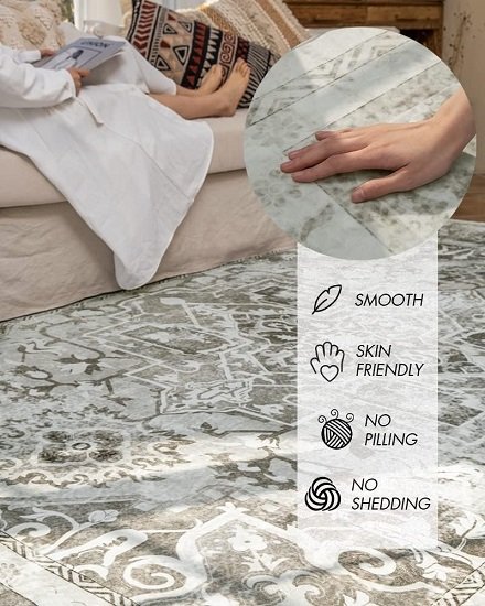 5x7ft - Distressed Vintage Bedroom Dining Room Living Room - Machine Washable TP Backing - Gray