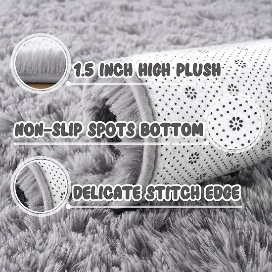 Super Soft Fluffy Living Room Bedroom Rug, 5' x 8', Gray