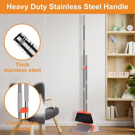 Broom and Dustpan Combo Set, 50.8" Long Handled Dustpan and Broom with Teeth Cleaning