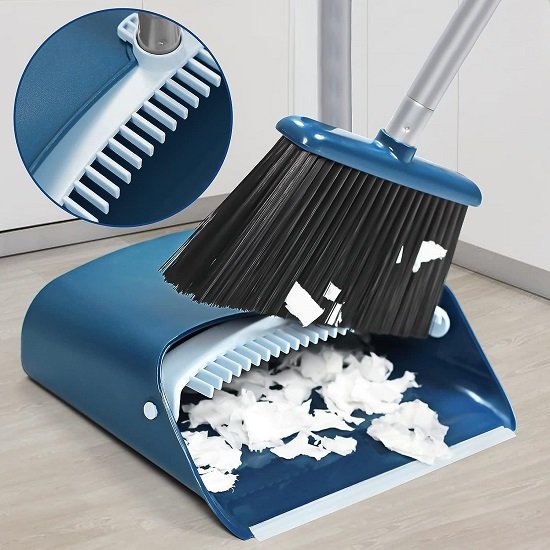 Upright Dustpan and Broom Set with 52" Long Retractable Handle