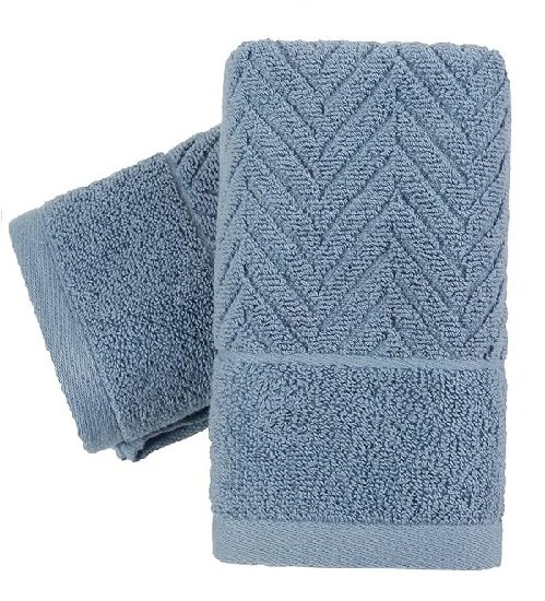 Blue Hand Towels Set of 2 100% Cotton Terry Stripe Patterned Super Soft Absorbent Hand Towels, 13 X 29 Inches