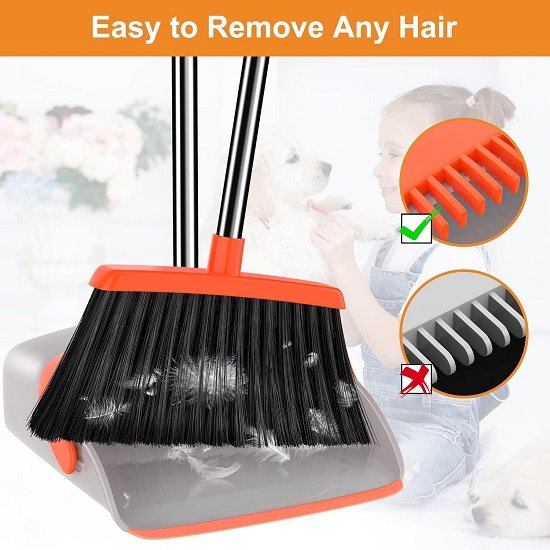 Broom and Dustpan Combo Set, 50.8" Long Handled Dustpan and Broom with Teeth Cleaning