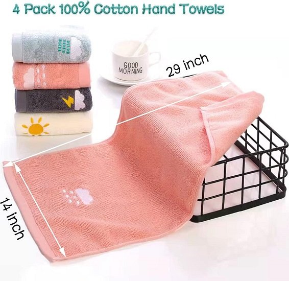 Bathroom Hand Towels Set of 4, 100% Cotton Towels Highly Absorbent Hand Towels Measures 14" x 29"