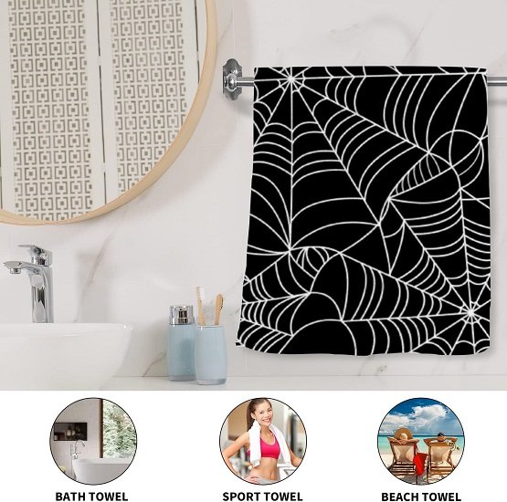 Black Spider Web Bathroom Hand Towels, 2-Pack 15*30 Inch Soft Highly Absorbent Hand Towels